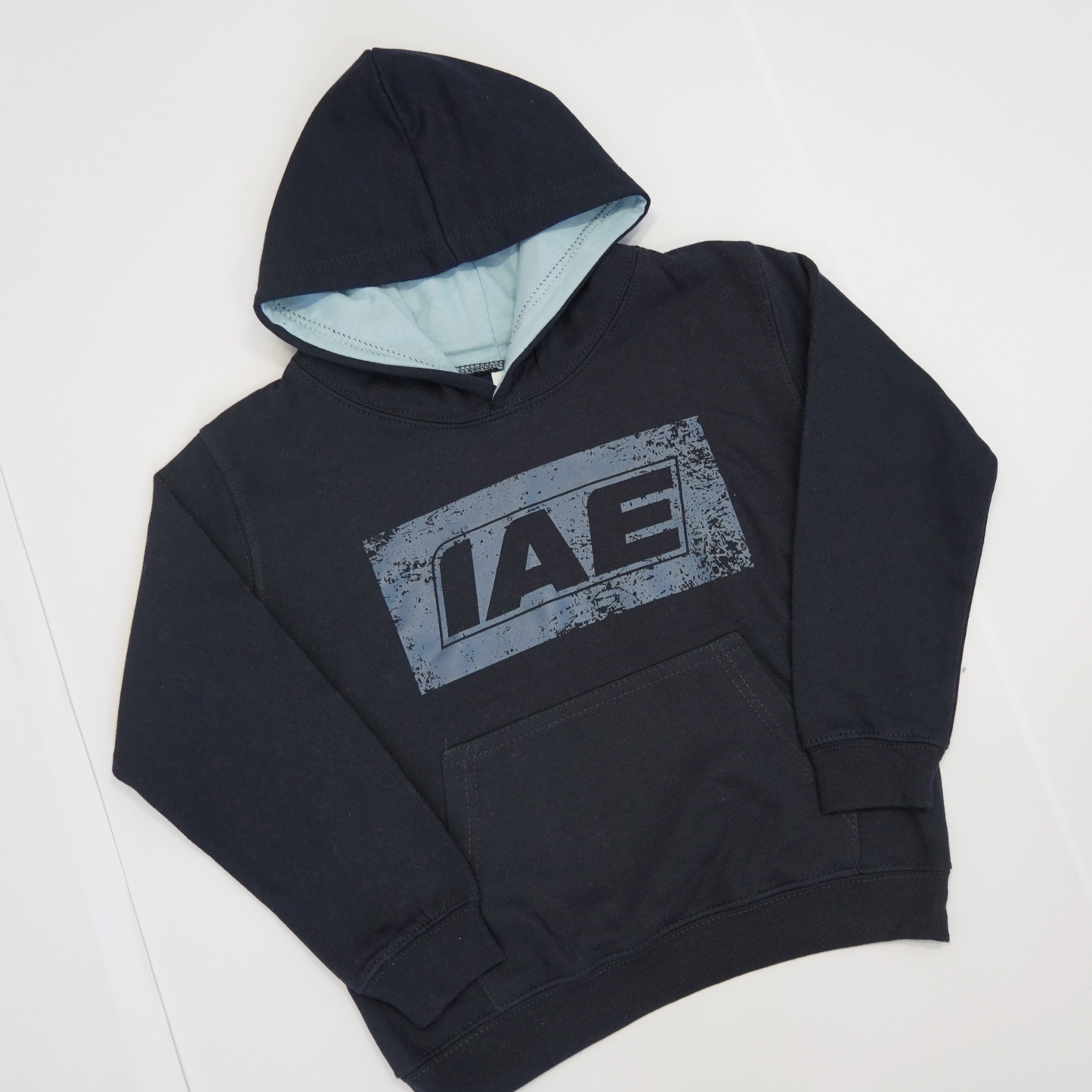 KIDS IAE Navy hoodie with light blue hood