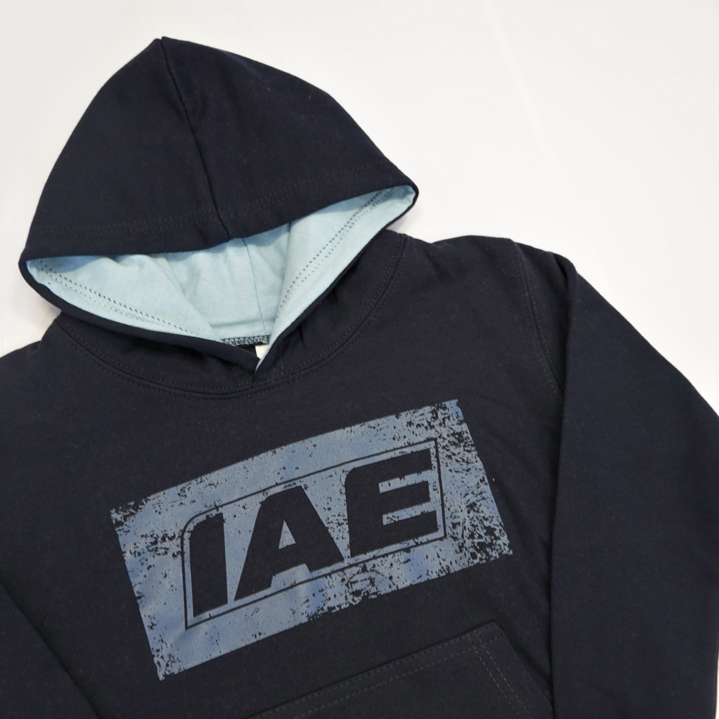 KIDS IAE Navy hoodie with light blue hood